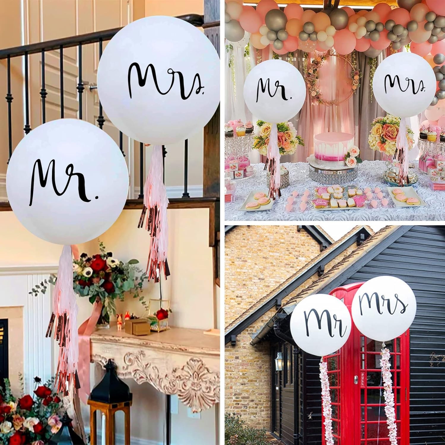 Set 2 Baloane din Latex, Tip Jumbo, Model Mr si Mrs, Tema Nunta, 45 cm, Alb [4]