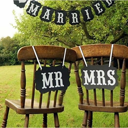 Set 2 Bannere, cu Agatatoare, Tematica Nunta, Pancarde Model Mr si Mrs, Negru [2]