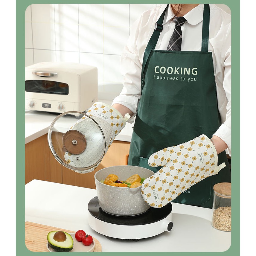 Set 2 manusi cuptor manusa de bucatarie, rezistenta 330 grade, textil si cauciuc, 26.5x18 cm, alb [3]