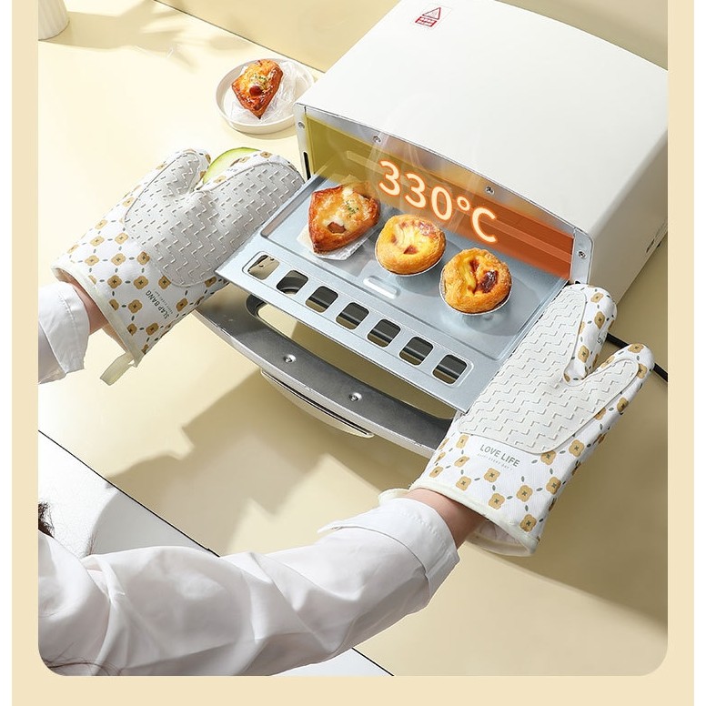 Set 2 manusi cuptor manusa de bucatarie, rezistenta 330 grade, textil si cauciuc, 26.5x18 cm, alb [7]