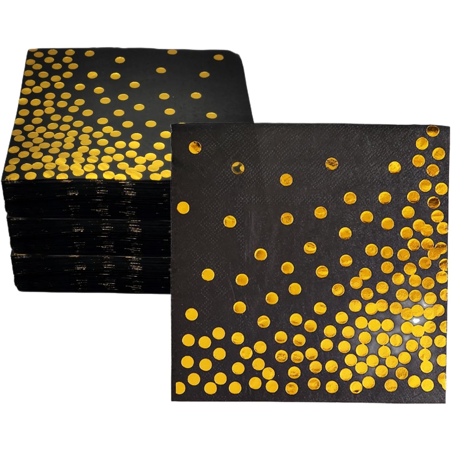 Set 20 de Servetele de Masa, Imprimeu cu Buline Aurii, din Hartie, 17 x 17 cm, Negru [2]