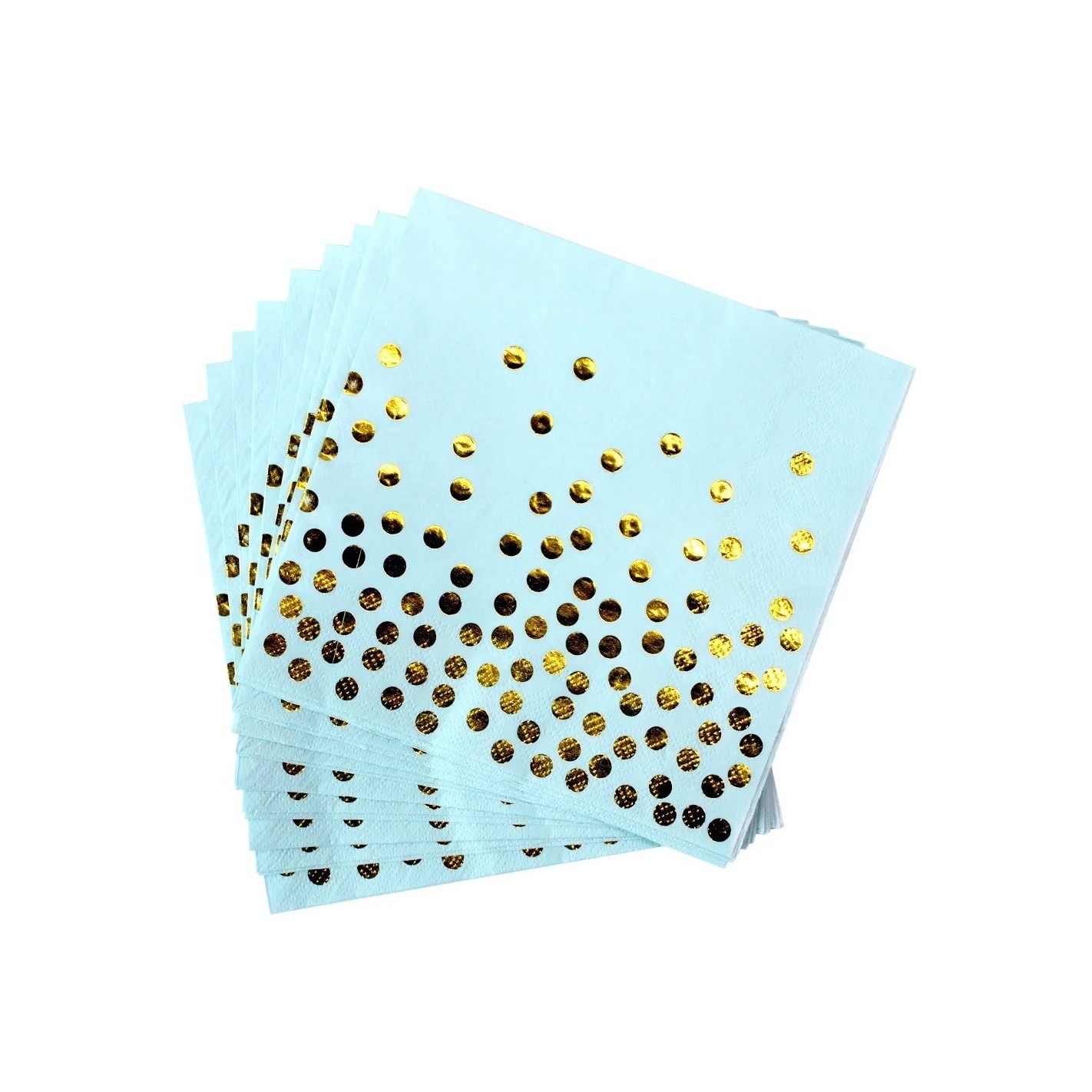 Articole Servire Masa - Set 20 de Servetele de Masa, Imprimeu cu Buline Aurii, din Hartie, 17 x 17 cm, Albastru