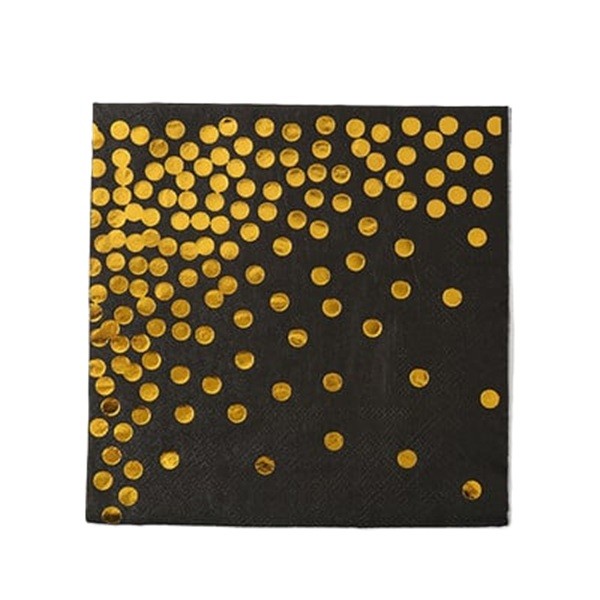 Articole Servire Masa - Set 20 de Servetele de Masa, Imprimeu cu Buline Aurii, din Hartie, 17 x 17 cm, Negru