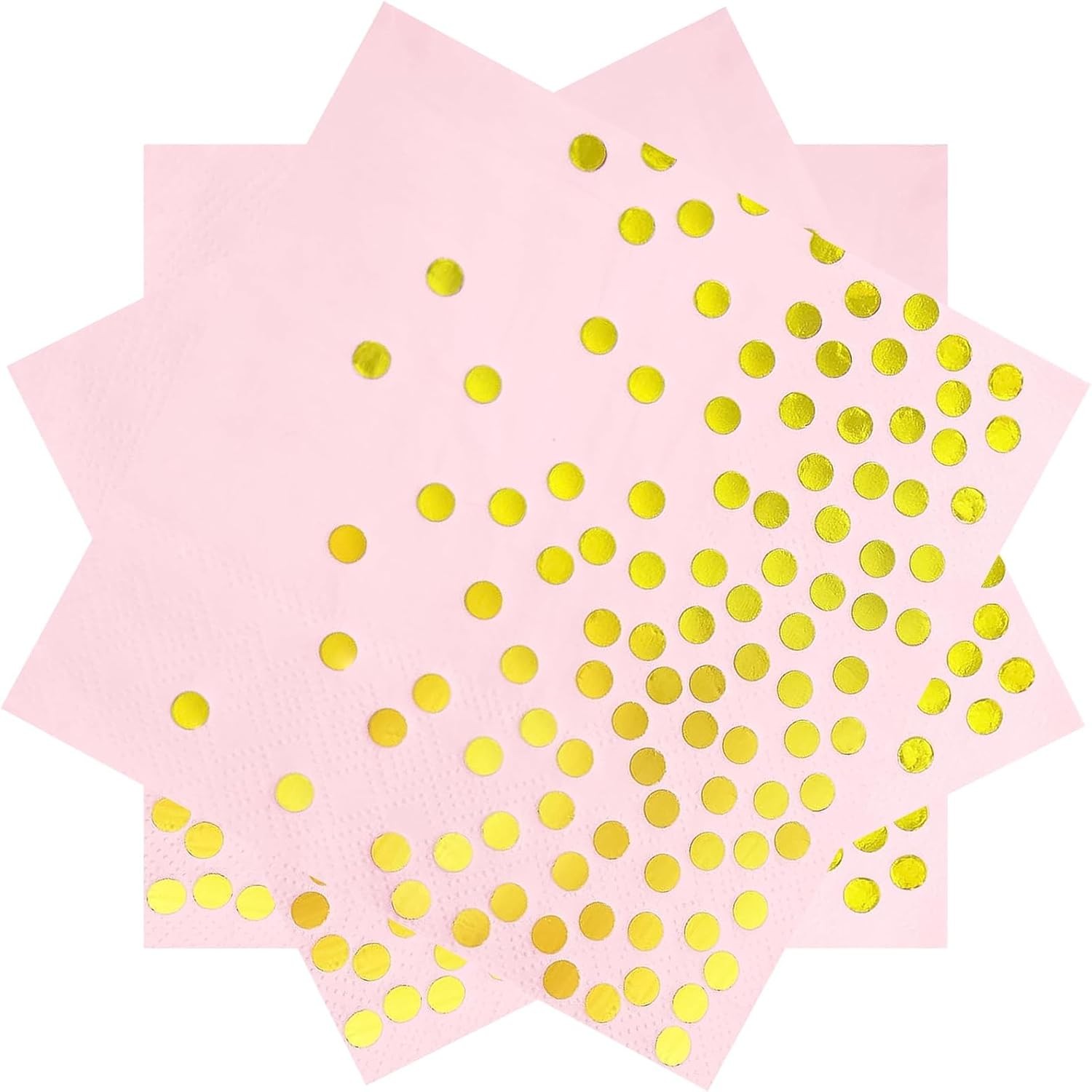 Articole Servire Masa - Set 20 de Servetele de Masa, Imprimeu cu Buline Aurii, din Hartie, 17 x 17 cm, Roz