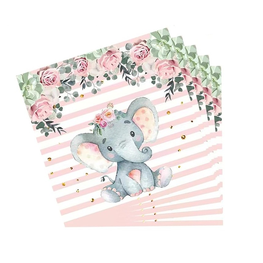 Set 20 de Servetele de Masa, Imprimeu Elefant, din Hartie, 16.5 x 16.5 cm, Roz [6]