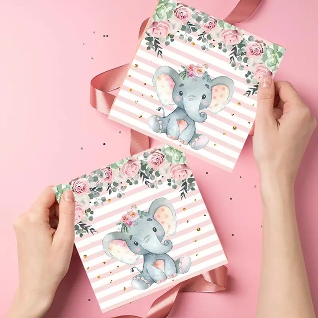 Set 20 de Servetele de Masa, Imprimeu Elefant, din Hartie, 16.5 x 16.5 cm, Roz [1]