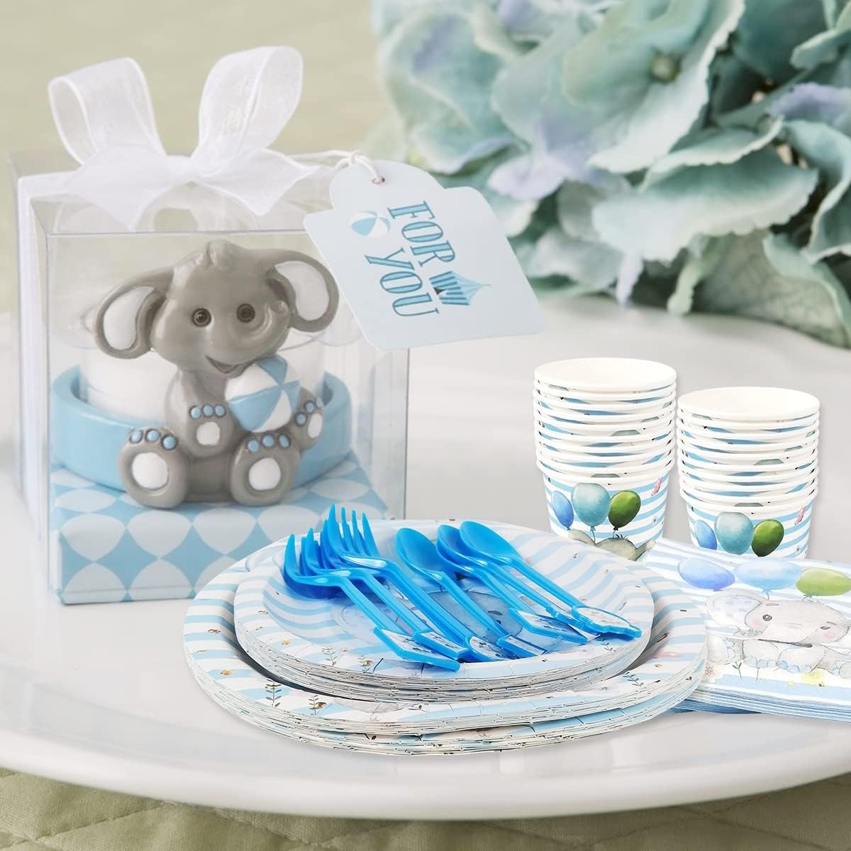 Set 20 de Servetele de Masa, Imprimeu Elefant, din Hartie, 16.5 x 16.5 cm, Albastru [1]