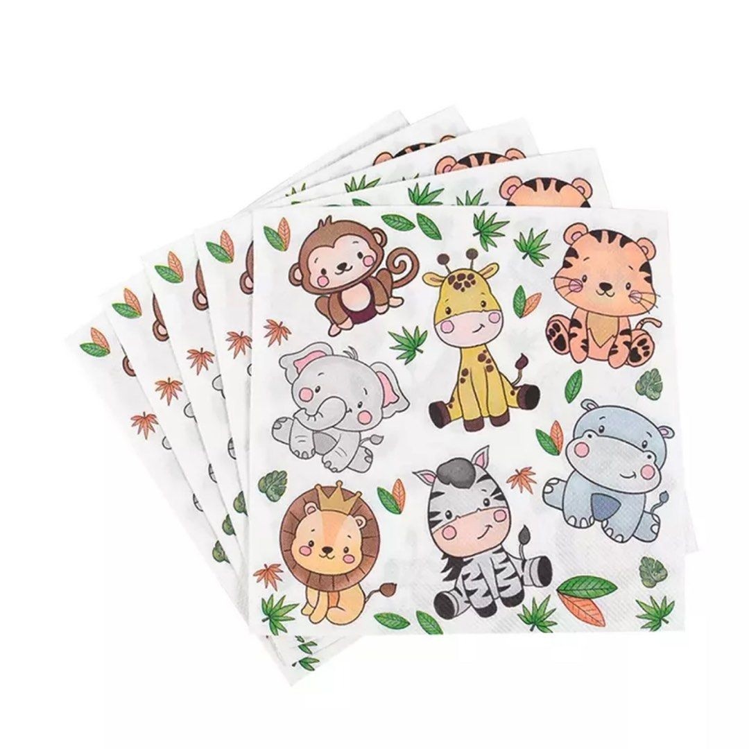 Articole Servire Masa - Set 20 de Servetele de Masa, Imprimeu Jungle, din Hartie, 16.5 x 16.5 cm, Multicolor