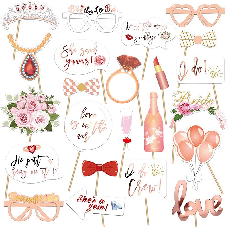 Tematica Nunta - Set 23 de Accesorii pentru Petrecere, Props pentru Coltul de Poze, Tematica Petrecerea Burlacitelor, Roz