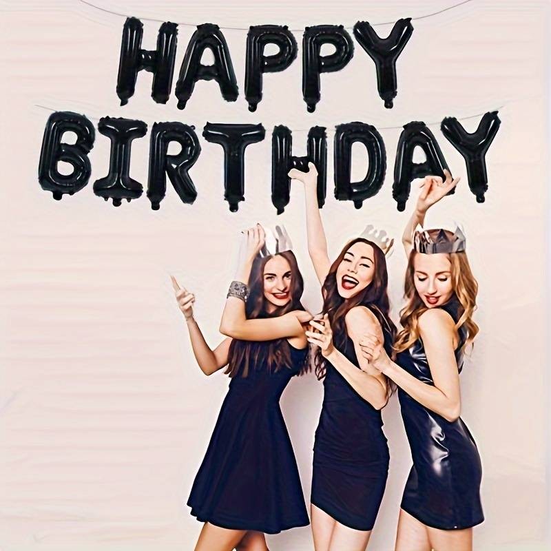 Set 25 de Baloane din Folie Metalizata si Latex, Figurine 2 Stele, 4 Baloane Confetti, 13 Litere, 6 Latex, Model Happy Birthday, Tema Aniversare, 40 cm, Ambalaj Individual, Pai Inclus, Umflare cu Aer sau Heliu, Negru [3]