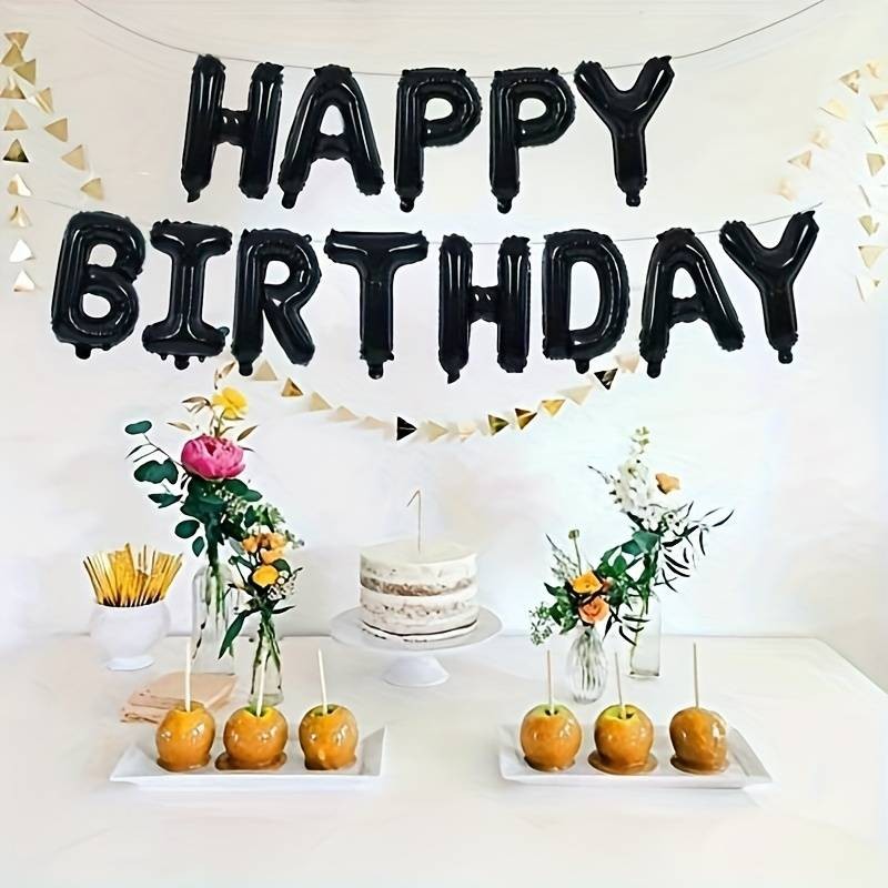 Set 25 de Baloane din Folie Metalizata si Latex, Figurine 2 Stele, 4 Baloane Confetti, 13 Litere, 6 Latex, Model Happy Birthday, Tema Aniversare, 40 cm, Ambalaj Individual, Pai Inclus, Umflare cu Aer sau Heliu, Negru [4]
