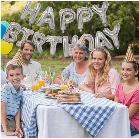 Set 25 de Baloane din Folie Metalizata si Latex, Figurine 2 Stele, 4 Baloane Confetti, 13 Litere, 6 Latex, Model Happy Birthday, Tema Aniversare, 40 cm, Ambalaj Individual, Pai Inclus, Umflare cu Aer sau Heliu, Argintiu [7]