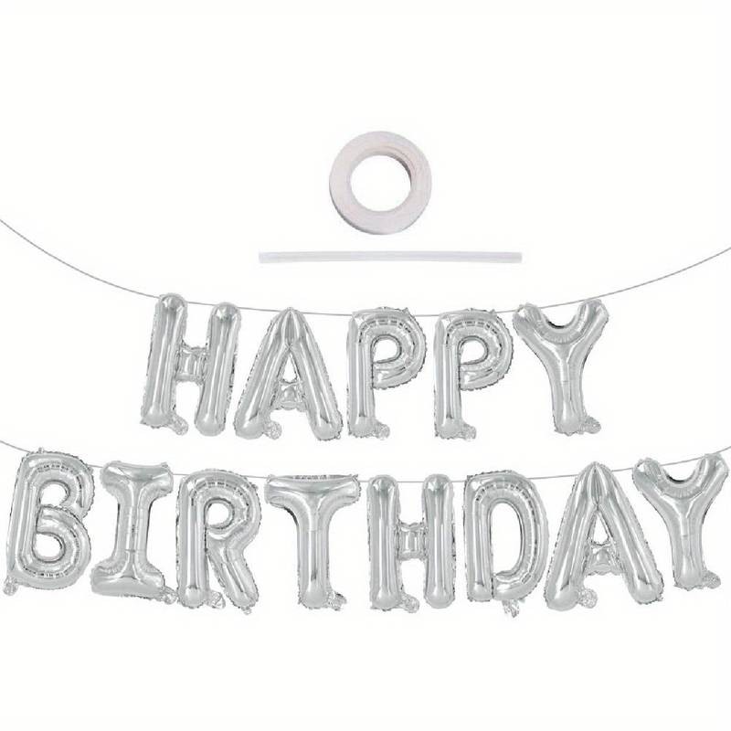 Set 25 de Baloane din Folie Metalizata si Latex, Figurine 2 Stele, 4 Baloane Confetti, 13 Litere, 6 Latex, Model Happy Birthday, Tema Aniversare, 40 cm, Ambalaj Individual, Pai Inclus, Umflare cu Aer sau Heliu, Argintiu [6]