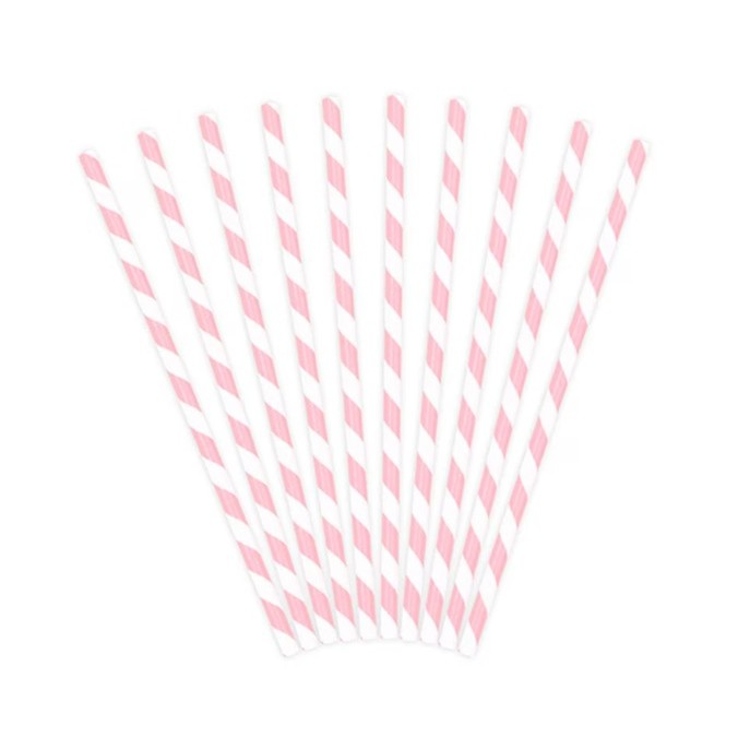 Set 25 Paie, din Hartie, 20 cm, Model cu Dungi, Alb/Roz [2]