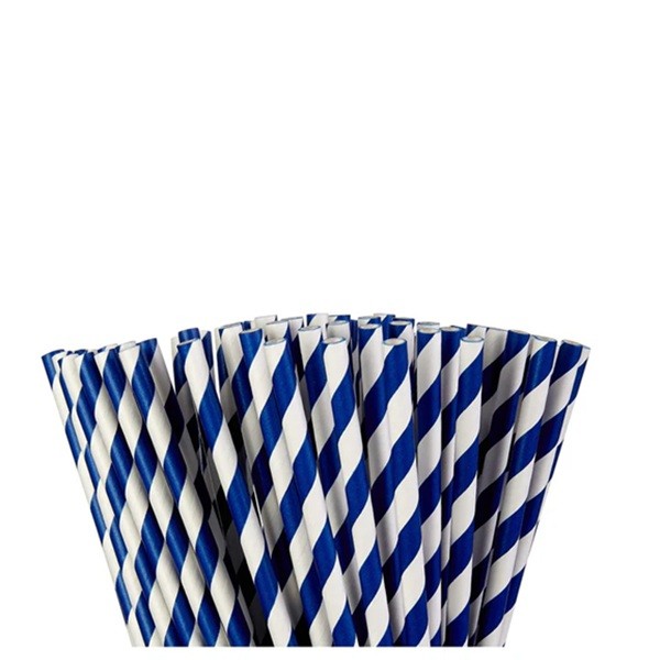 Set 25 Paie, din Hartie, 20 cm, Model cu Dungi, Alb/Albastru Inchis [4]