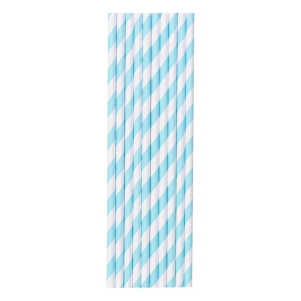 Articole Servire Masa - Set 25 Paie, din Hartie, 20 cm, Model cu Dungi, Alb/Albastru