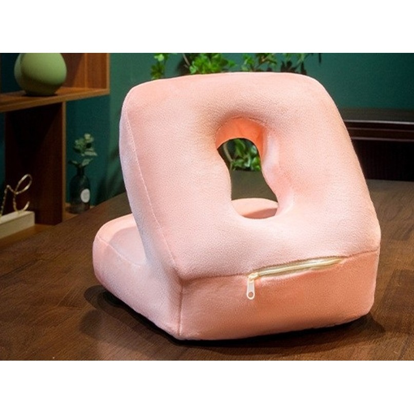 Set 2in1 Patura Microfibra si Perna din Spuma, pentru Birou, Calatorii, Pauze, Model Iepuras, Microfibra, 1x1.7 m, 30x35x30 cm, Roz [1]