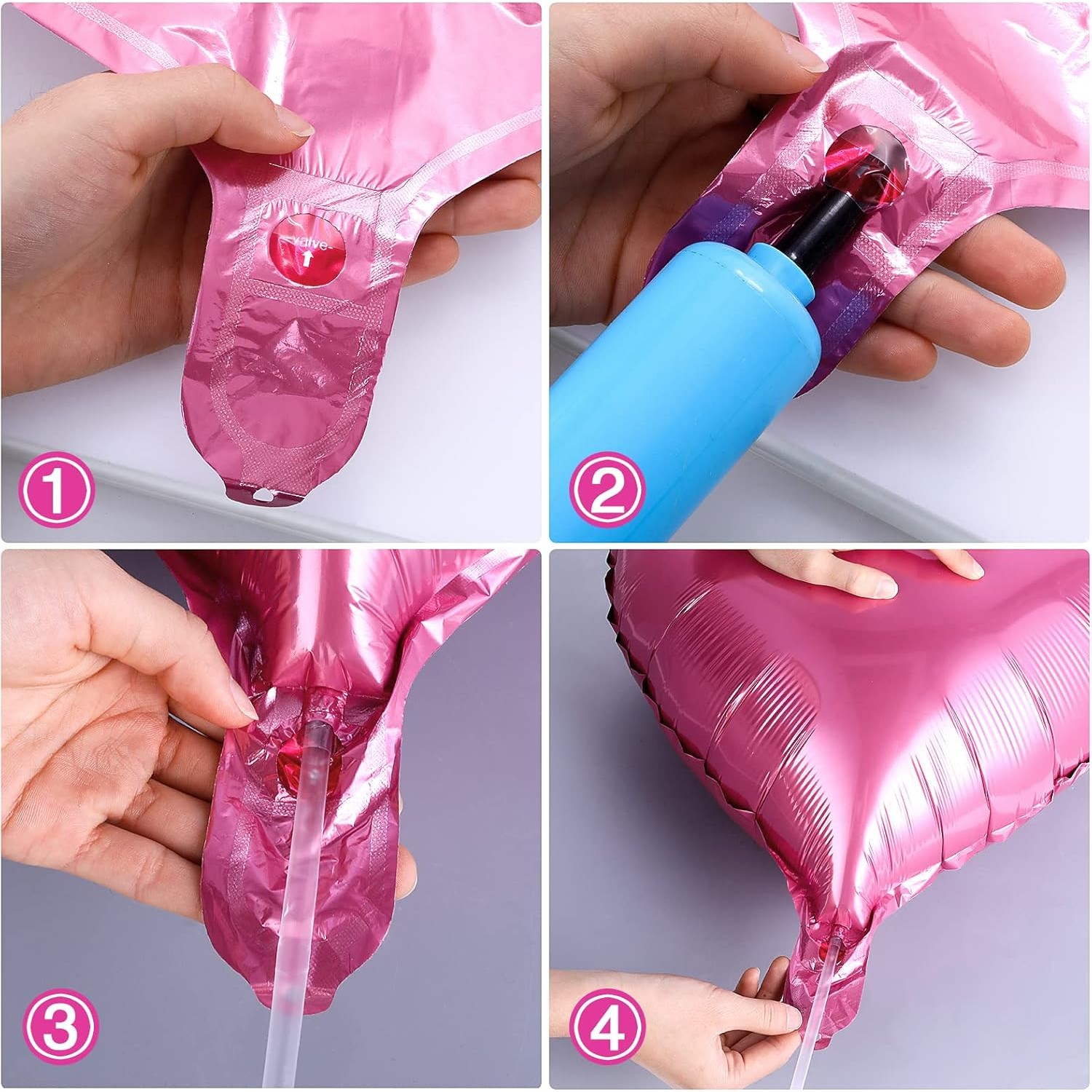 Set 3 Baloane din Folie Metalizata, Figurina Inima, Tema Ziua Indragostitilor, 45 cm, Ambalaj Individual, Pai Inclus, Umflare cu Aer sau Heliu, Roz [9]