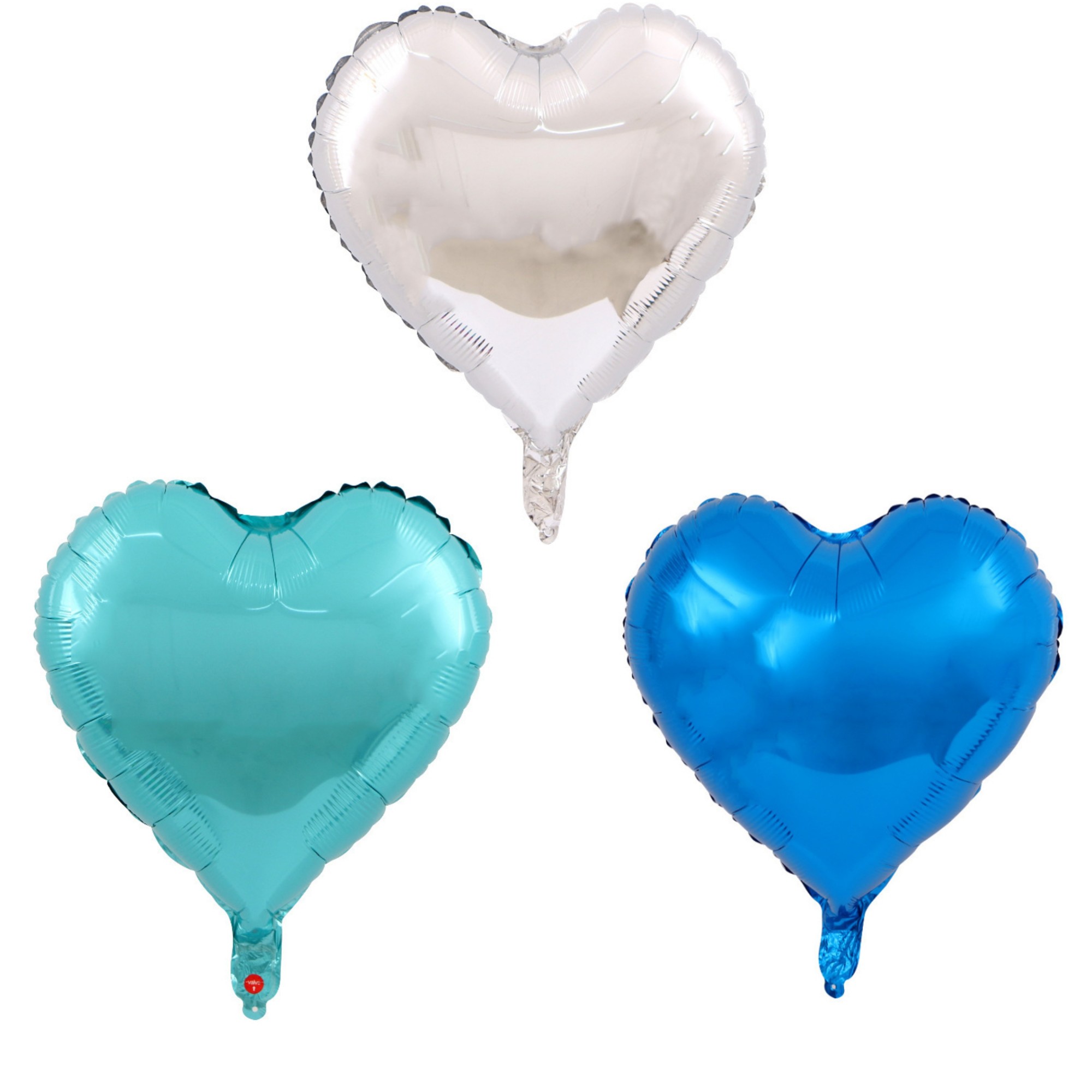 Baloane Folie - Set 3 Baloane din Folie Metalizata, Figurina Inima, Tema Ziua Indragostitilor, 45 cm, Ambalaj Individual, Pai Inclus, Umflare cu Aer sau Heliu, Albastru/Argintiu