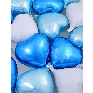 Set 3 Baloane din Folie Metalizata, Figurina Inima, Tema Ziua Indragostitilor, 45 cm, Ambalaj Individual, Pai Inclus, Umflare cu Aer sau Heliu, Albastru/Argintiu [7]