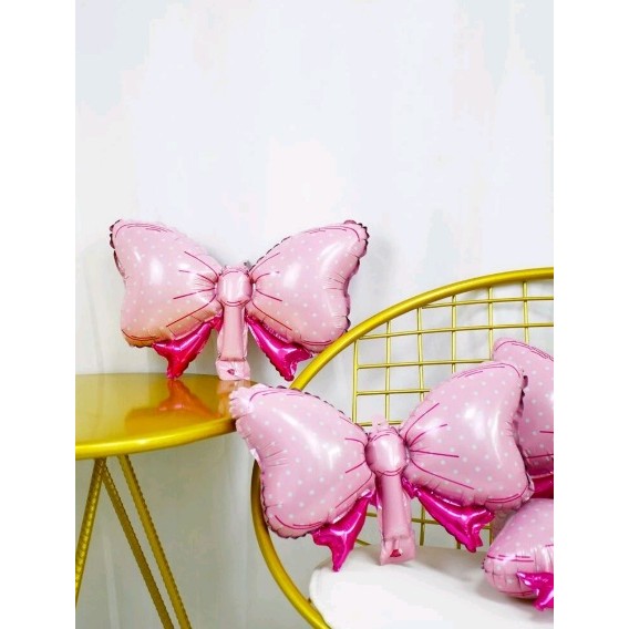 Set 3 Baloane din Folie Metalizata, Figurine Carucior, Inima, Fundita, Tema Botez, 45 cm, Ambalaj Individual, Pai Inclus, Umflare cu Aer sau Heliu, Roz [4]