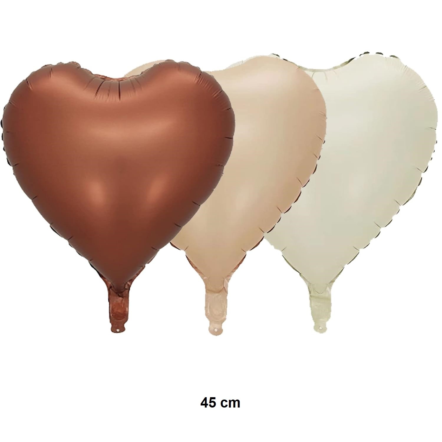 Set 3 Baloane din Folie Metalizata, Figurine Inimi, Tema Ziua Indragostitilor, 45 cm, Ambalaj Individual, Pai Inclus, Umflare cu Aer sau Heliu, Crem/Maro [6]