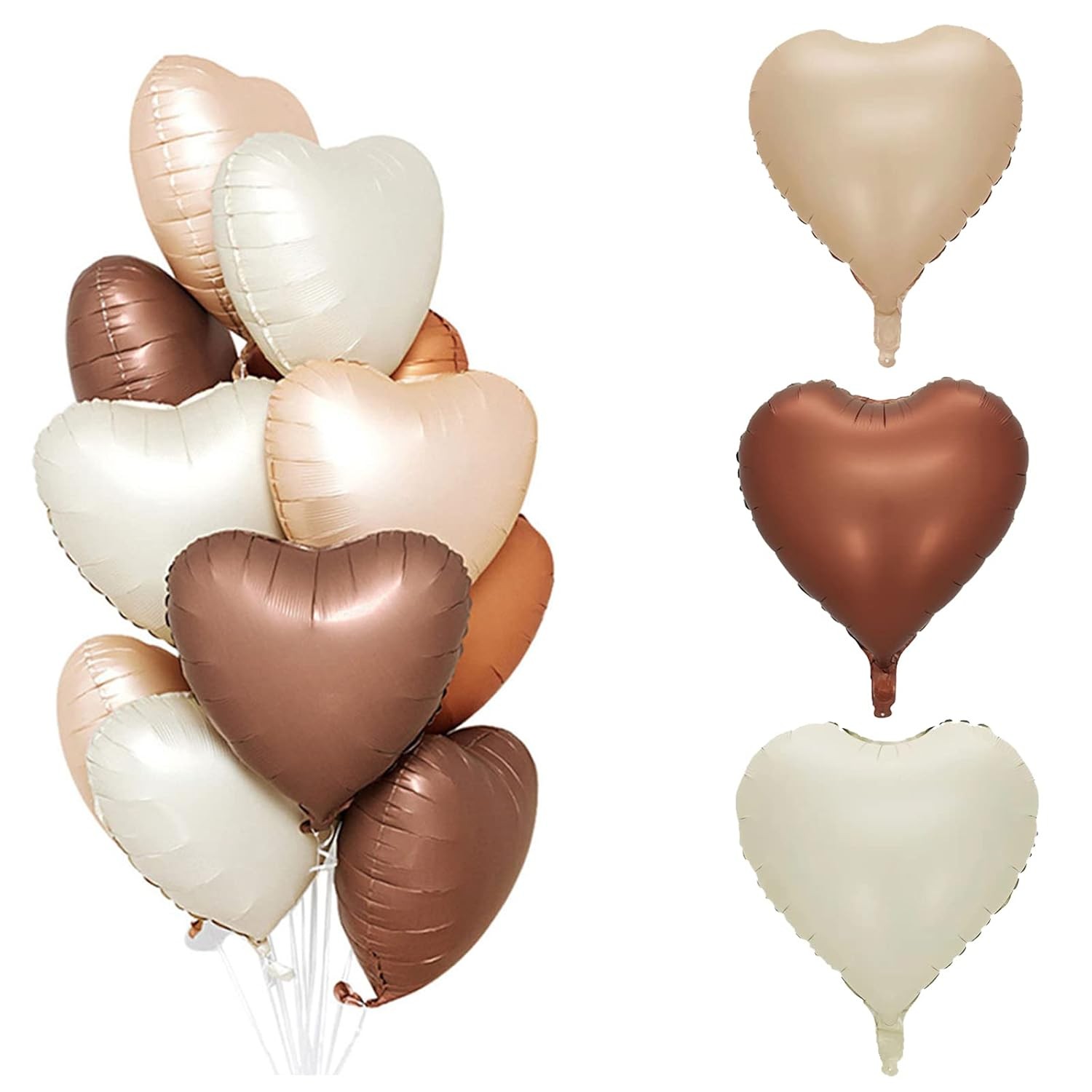 Set 3 Baloane din Folie Metalizata, Figurine Inimi, Tema Ziua Indragostitilor, 45 cm, Ambalaj Individual, Pai Inclus, Umflare cu Aer sau Heliu, Crem/Maro [7]