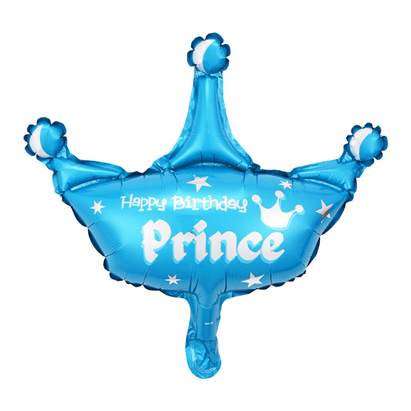 Set 3 Baloane din Folie Metalizata, Figurine Coroana si Stea, Model Aniversare, 40 cm, Ambalaj Individual, Pai Inclus, Umflare cu Aer sau Heliu, Albastru [2]