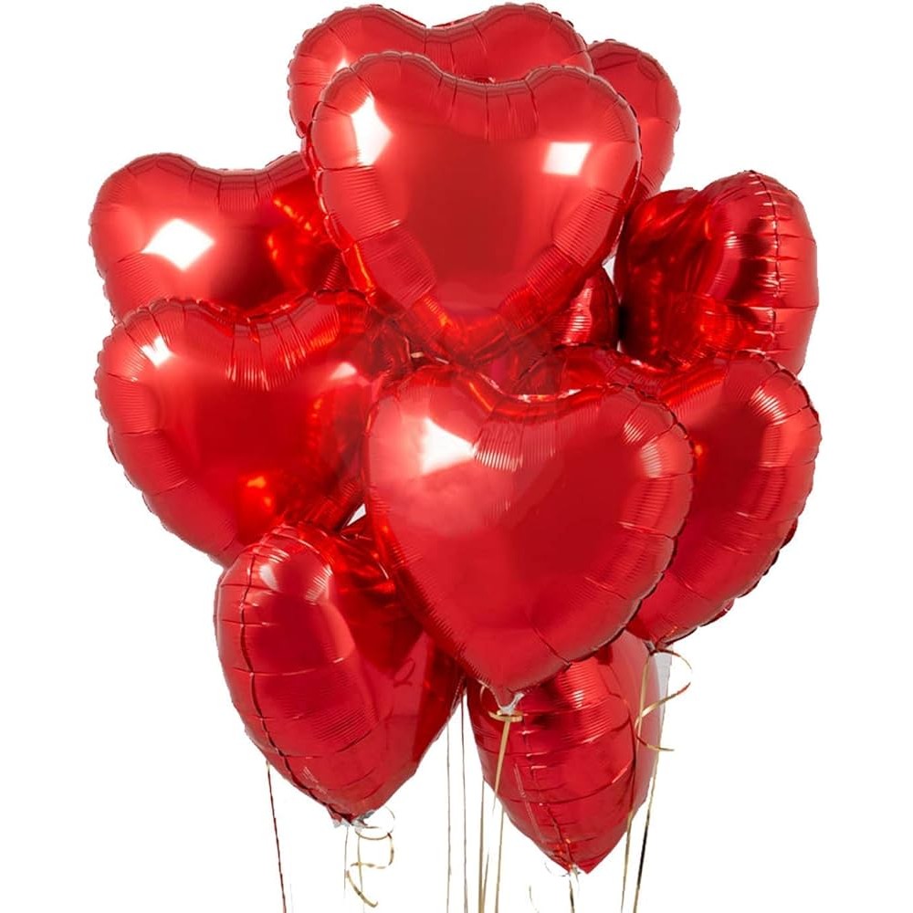 Set 3 Baloane din Folie Metalizata, Model Inimi, Tema Ziua Indragostitilor, 45 cm, 2 Rosii, 1 Alb, Ambalaj Individual, Pai Inclus, Umflare cu Aer sau Heliu, Alb/Rosu [3]