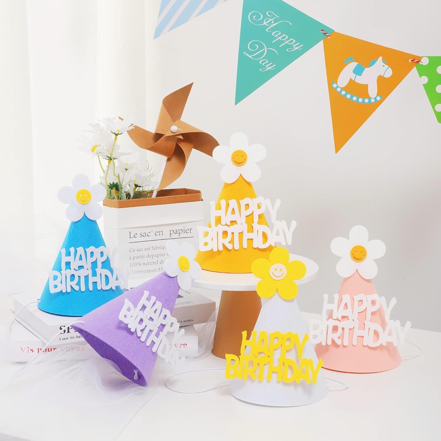 Set 3 Coifuri Happy Birthday, pentru Petrecere, Tematica Aniversare, cu Floare din Spuma, Multicolor [11]