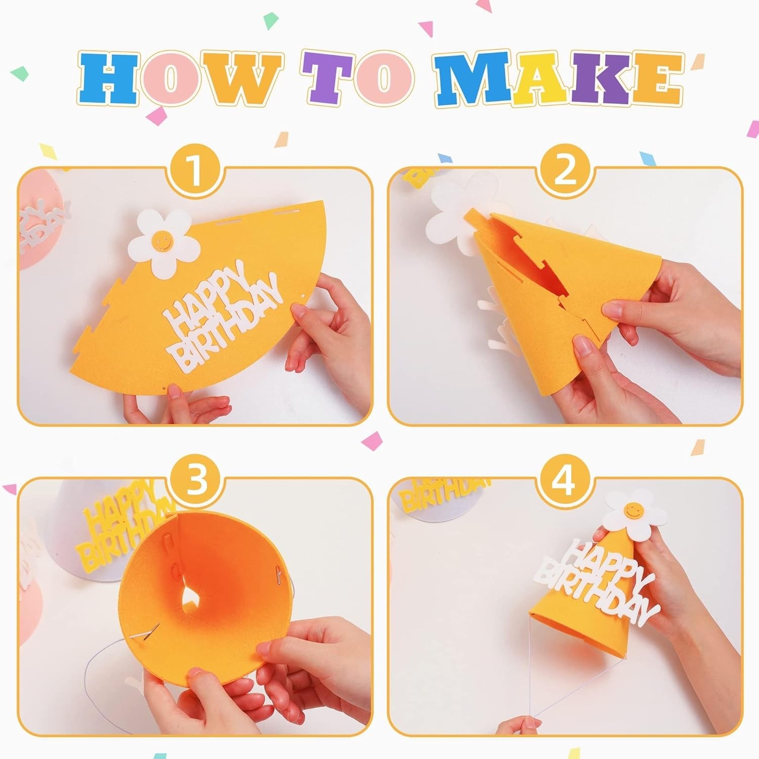 Set 3 Coifuri Happy Birthday, pentru Petrecere, Tematica Aniversare, cu Floare din Spuma, Multicolor [8]