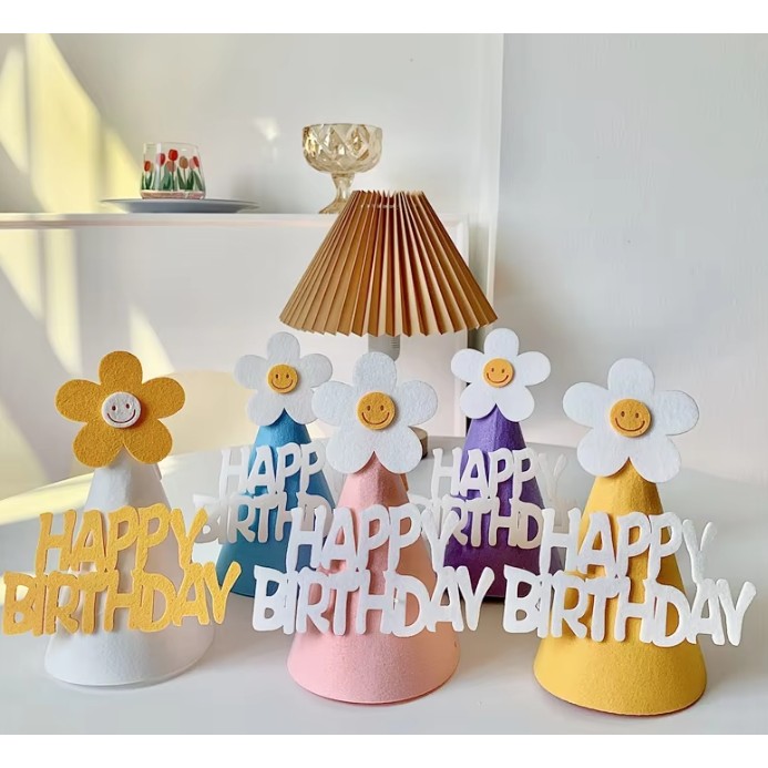 Set 3 Coifuri Happy Birthday, pentru Petrecere, Tematica Aniversare, cu Floare din Spuma, Multicolor [3]