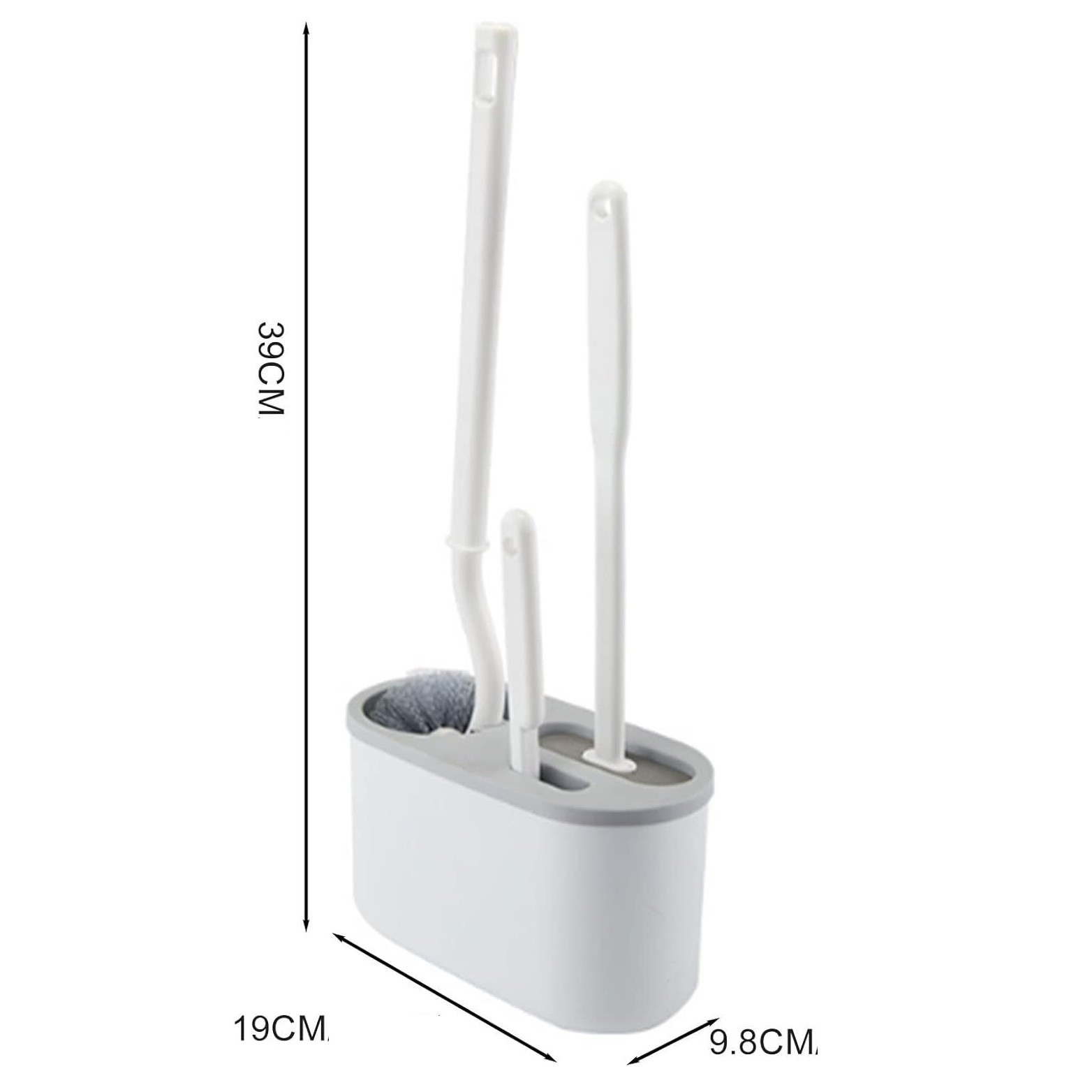 Set 3 Perii pentru Toaleta, din Silicon, Perie Zimtata, Cap Flexibil, Suport Adeziv pentru Montarea pe Perete, 39 x 19 x 9.8 cm, Gri/Alb [4]