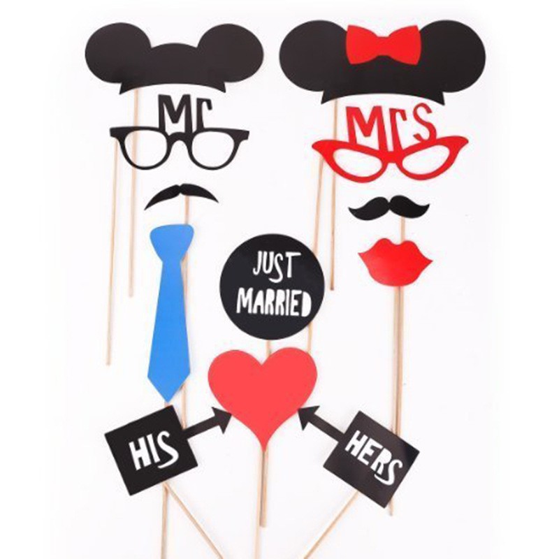 Set 31 de Accesorii pentru Petrecere, Props pentru Coltul de Poze, Ochelari, Palarii, Mustata, Cravata, Tematica Nunta, Multicolor [4]