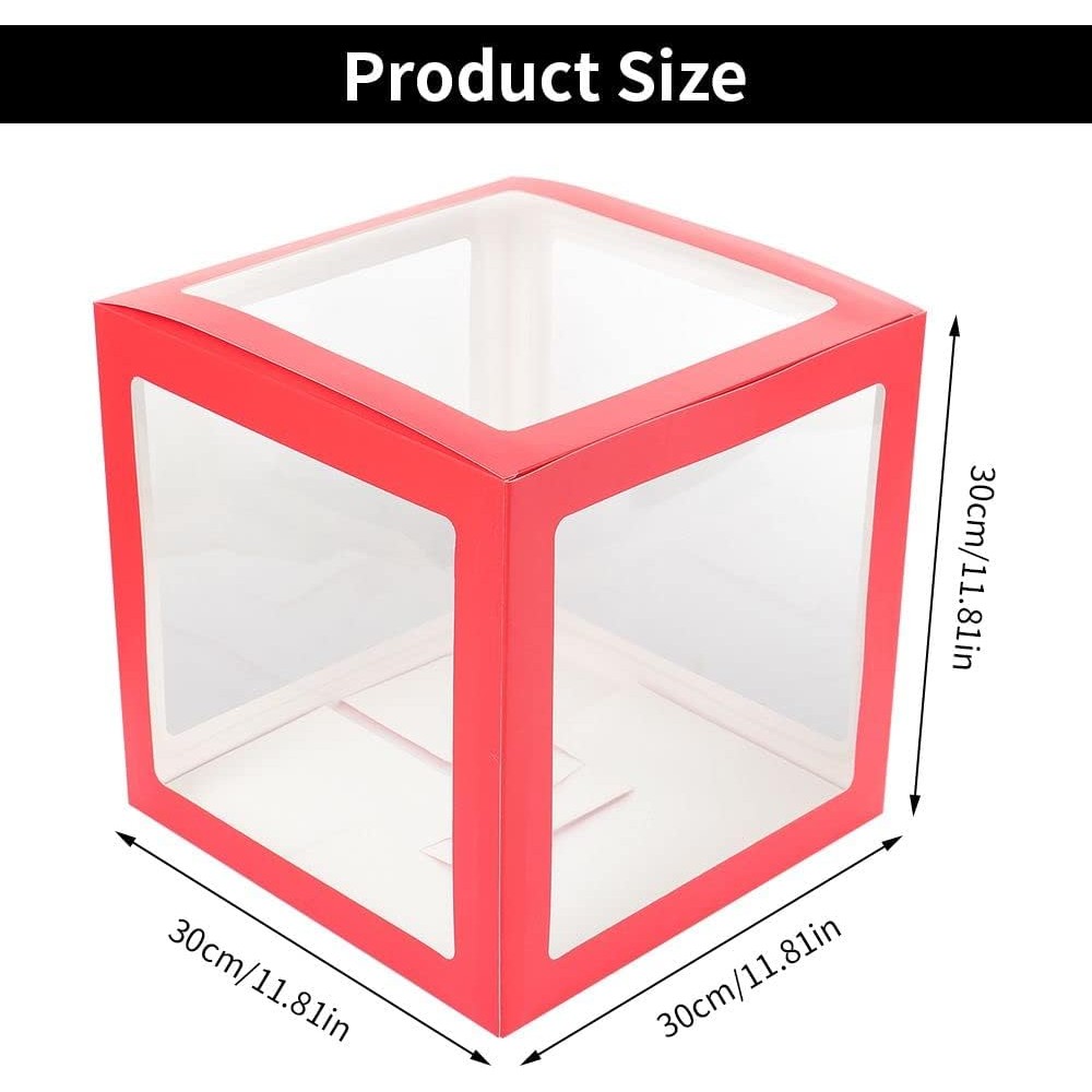 Set 4 Cutii pentru Baloane, Model Scris Love, Tematica Iubire, Cuburi Decorative din Plastic, Accesorii pentru Petrecere, 30x30 cm, Transparente Contur Rosu [6]