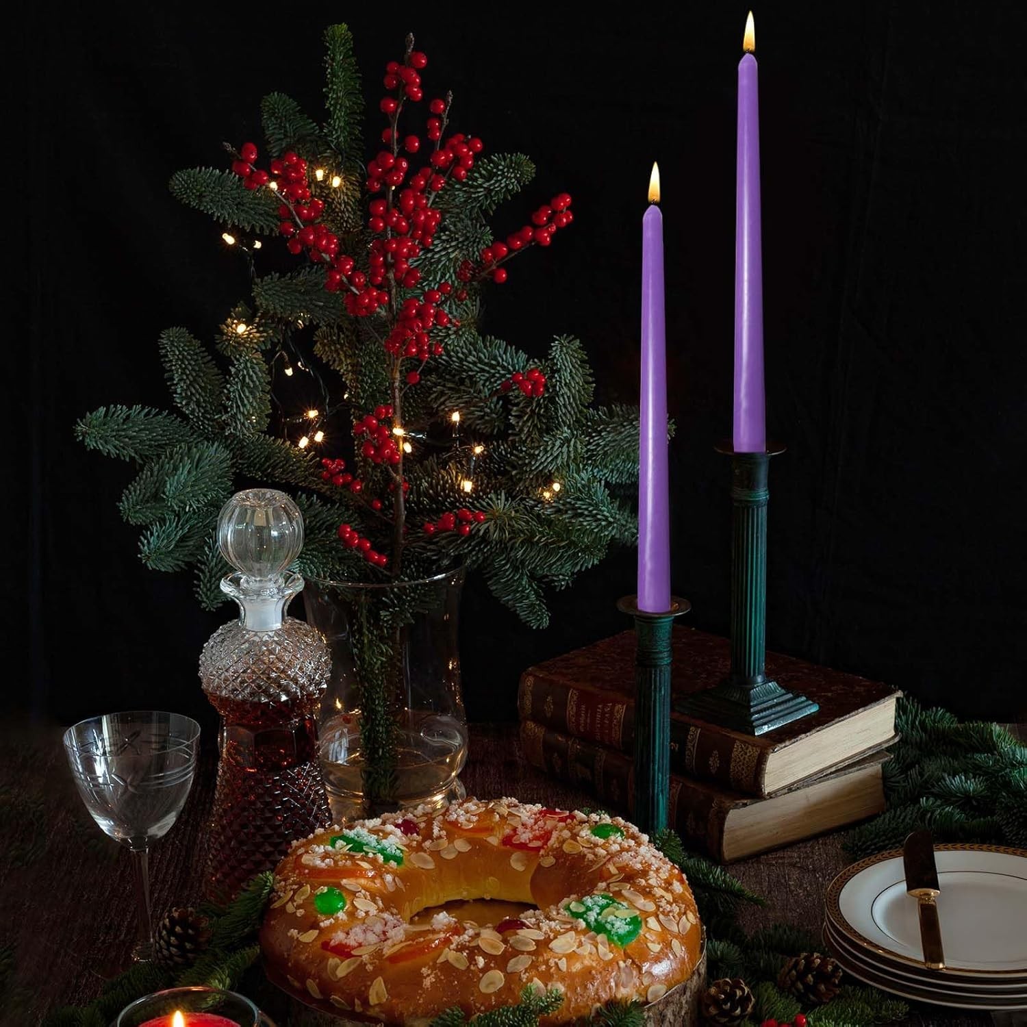 Set 4 Lumanari, pentru Suport de Masa, Fara Miros si Fum, din Parafina, 2.2 x 25 cm, Mov [4]