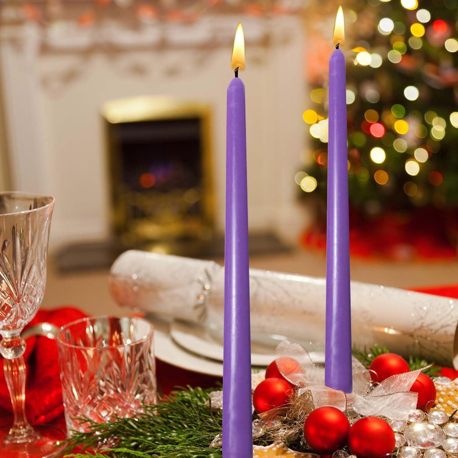 Set 4 Lumanari, pentru Suport de Masa, Fara Miros si Fum, din Parafina, 2.2 x 25 cm, Mov [3]