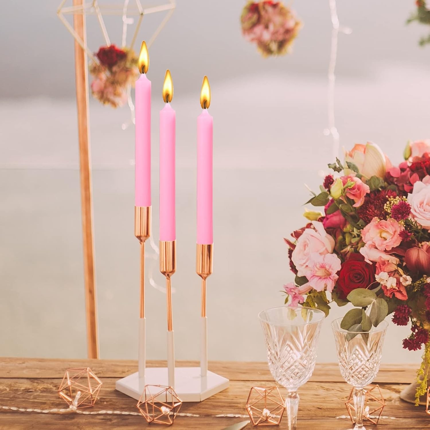 Set 4 Lumanari, pentru Suport de Masa, Fara Miros si Fum, din Parafina, 2.2 x 25 cm, Roz [3]