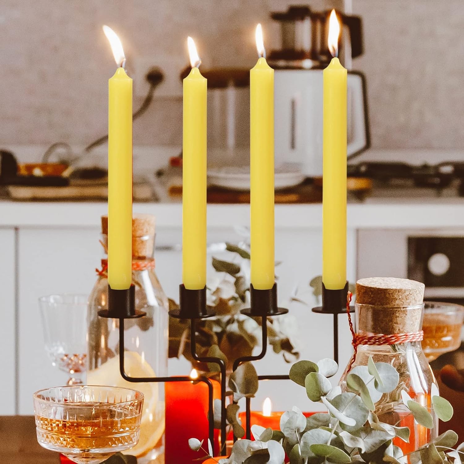 Set 4 Lumanari, pentru Suport de Masa, Fara Miros si Fum, din Parafina, 2.2 x 25 cm, Galben [4]