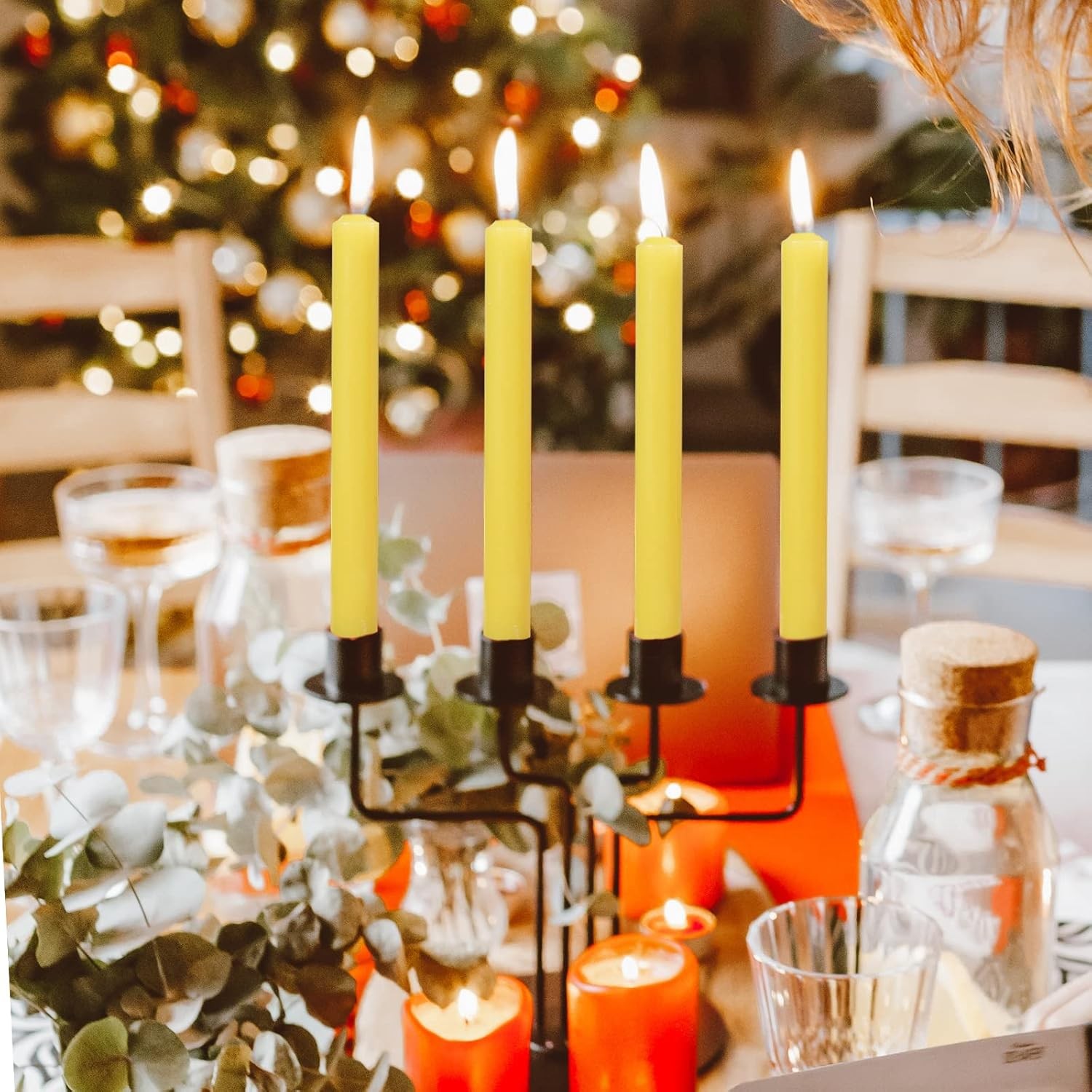 Set 4 Lumanari, pentru Suport de Masa, Fara Miros si Fum, din Parafina, 2.2 x 25 cm, Galben [5]