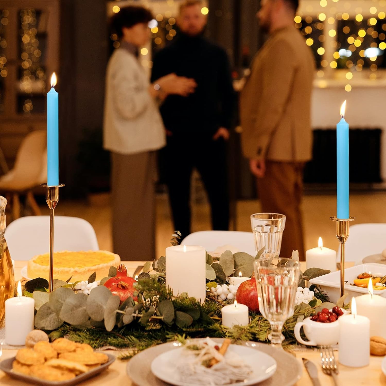 Set 4 Lumanari, pentru Suport de Masa, Fara Miros si Fum, din Parafina, 2.2 x 25 cm, Albastru [4]