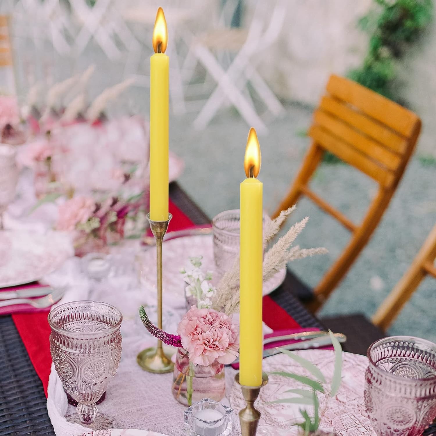 Set 4 Lumanari, pentru Suport de Masa, Fara Miros si Fum, din Parafina, 2.2 x 25 cm, Galben [3]