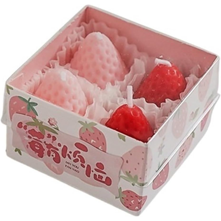 Lumanari - Set 4 Lumanari Parfumate, Model Capsunici, Ardere 30 min, 52g, 6.3 x 6.3 x 3.8 cm, Rosu/Roz