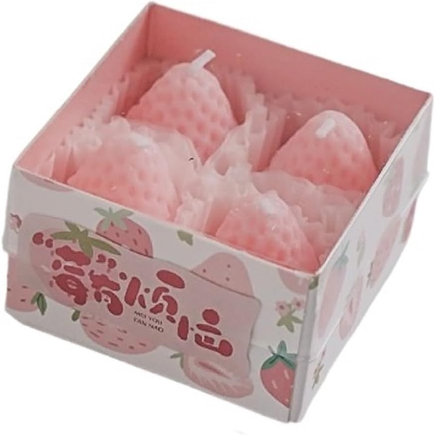 Lumanari - Set 4 Lumanari Parfumate, Model Capsunici, Ardere 30 min, 52g, 6.3 x 6.3 x 3.8 cm, Roz