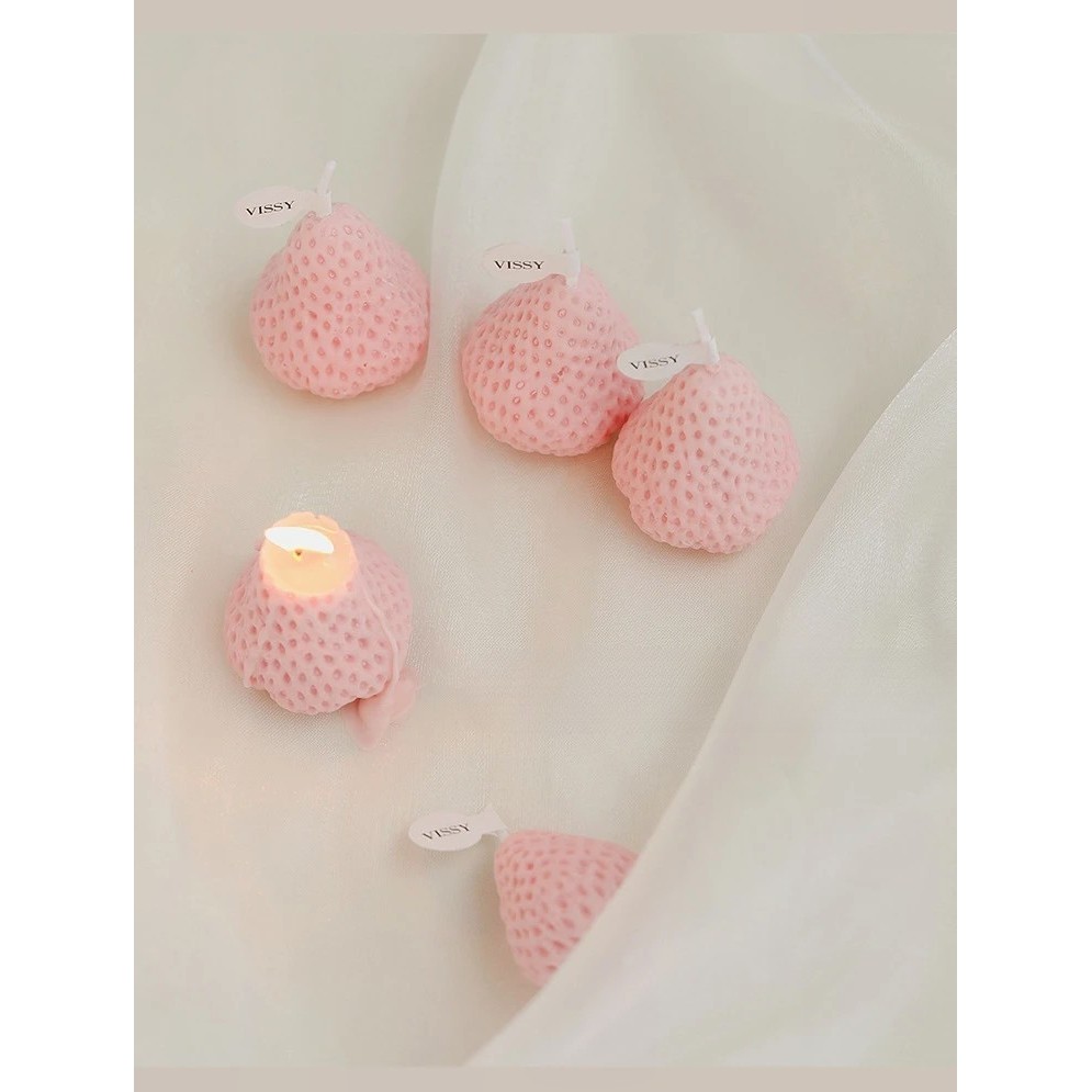 Set 4 Lumanari Parfumate, Model Capsunici, Ardere 30 min, 52g, 6.3 x 6.3 x 3.8 cm, Roz [2]