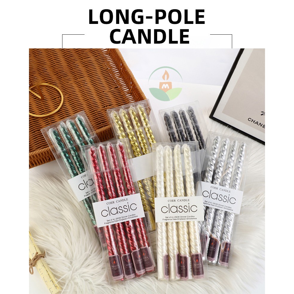 Set 4 Lumanari pentru Masa, Cina, Decor, Model Rasucit, Lungime 25 cm, Roz [1]