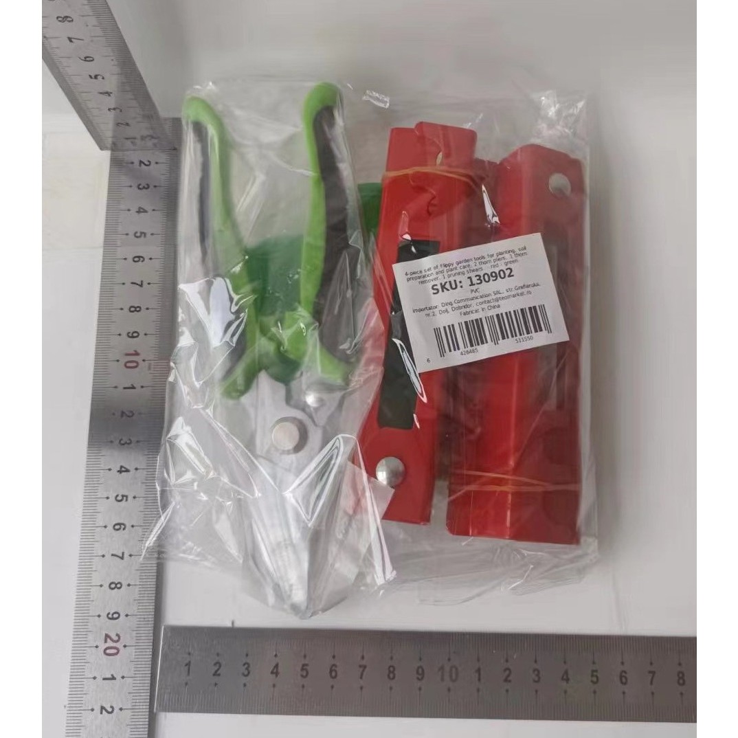 Set 4 Unelte de Gradinarit, pentru Indepartare Spini Trandafiri si Taiere, din PVC/Otel Carbon, Rosu/Verde [7]