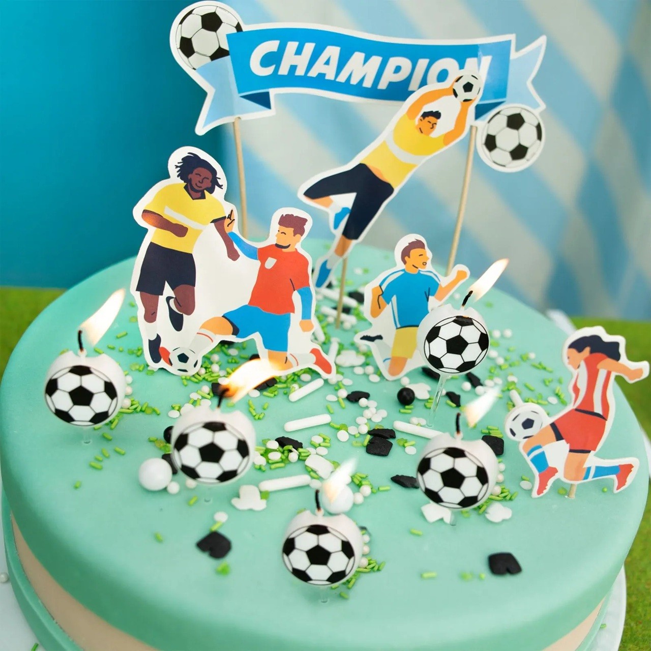 Set 5 Lumanari de Tort, Model Mingi de Fotbal, 3.5 cm, din Ceara, Alb/Negru [1]