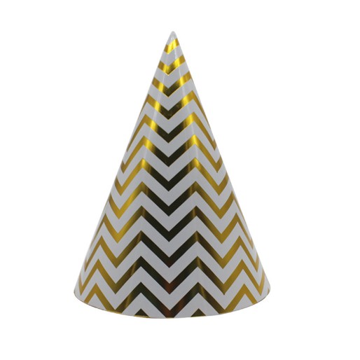Accesorii Petrecere - Set 6 Coifuri, Petrecere Copii, din Carton, 20 x 13.5 cm, Model 7 Valuri, Auriu