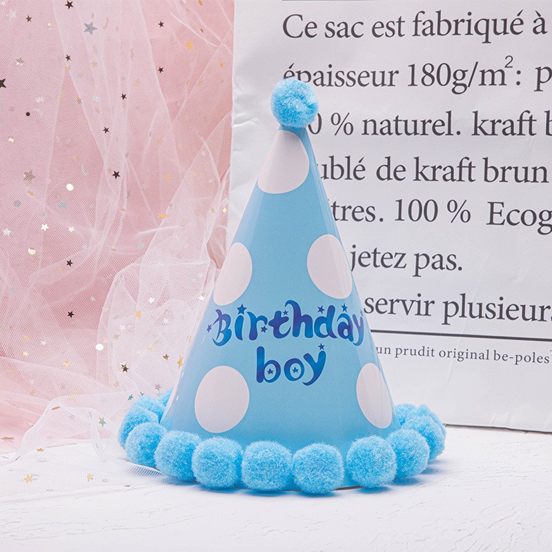 Set 6 Coifuri Birthday Boy, pentru Petrecere, Tematica Aniversare, Model cu Buline, Albastru [2]